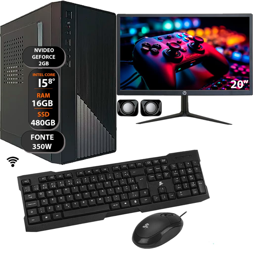 Computador Core I5 8° Ddr4 16gb 350w Ssd480 Tela20 Video 2gb
