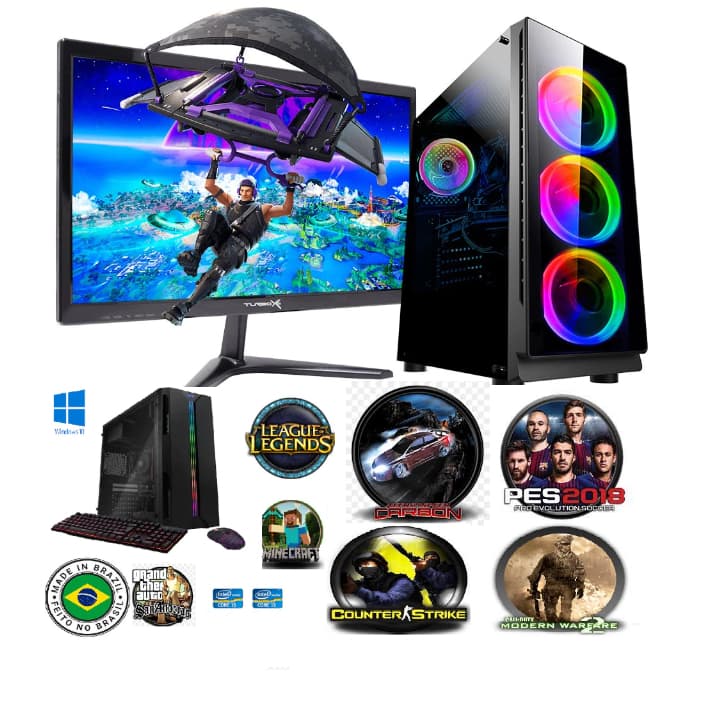 computador gamer barato i5 16g ssd128g+hd500 monitor 19' LOL cs mine gta5 offline Roblox