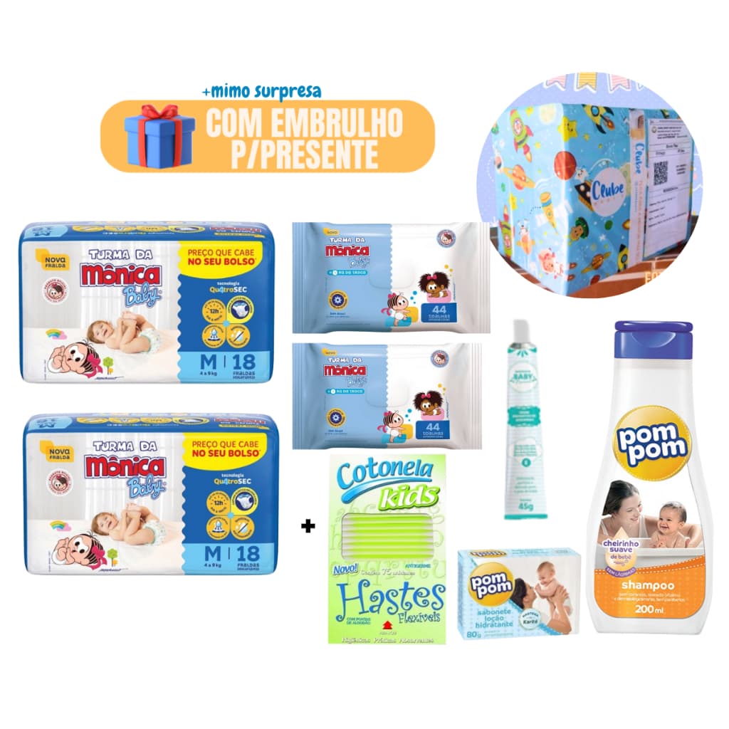 Kit Enxoval de Higiene Bebe Presente Fraldas Pampers Shampoo E Sabonete