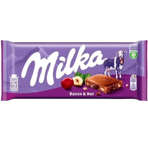 CHOCOLATE MILKA RAISINS E NUTS 100G IMPORTADO