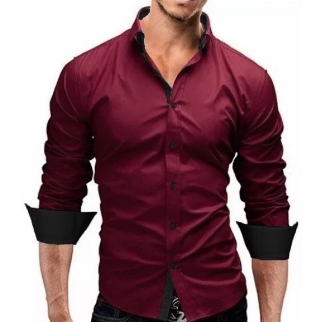 Camisa Social Slim Fit Marsala com detalhes luxo
