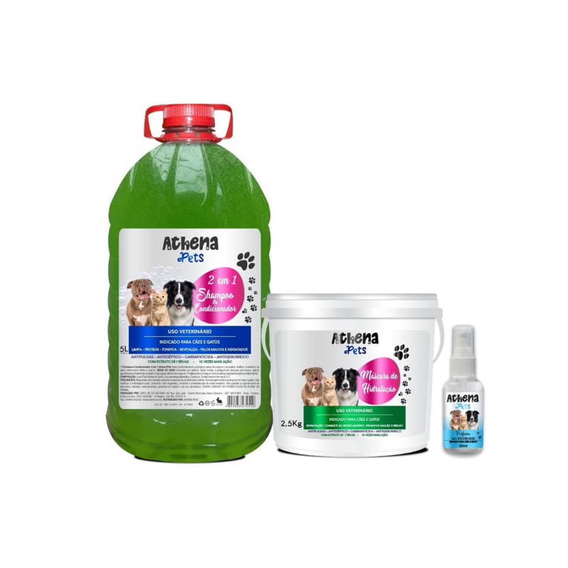 Kit Com 3 Unidades Shampoo Condicionador Pet P Cachorros Gatos 2 Em 1Mascara 2,5Kg Hidratante Extrato de 7 Ervas Perfume
