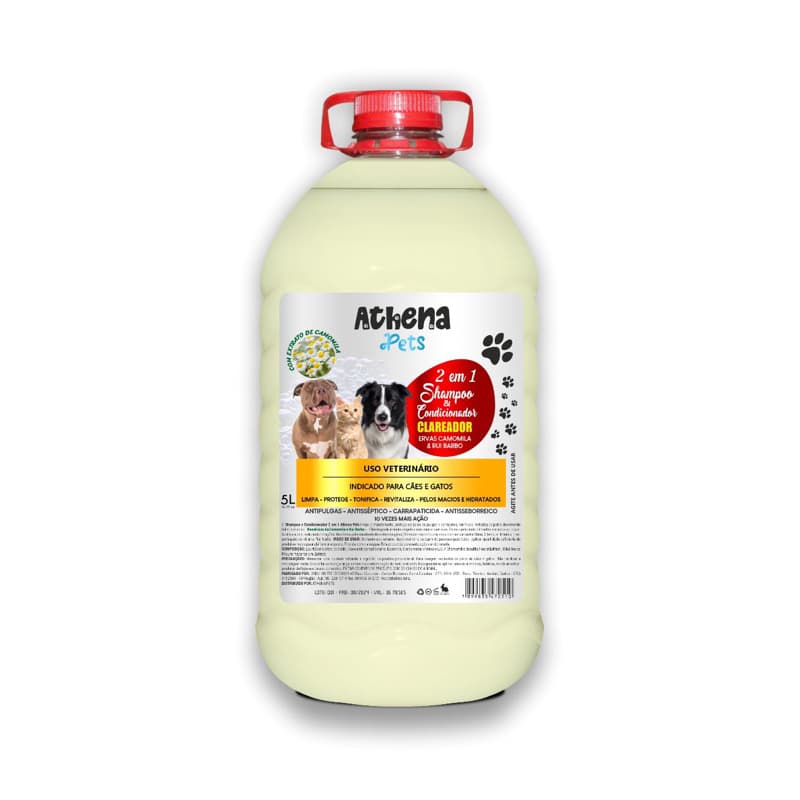 Shampoo Pet p Cachorros e Gatos com Condicionador Branqueador 5-Lt 2 Em1 Camomila para Pet Linha Pet Shop