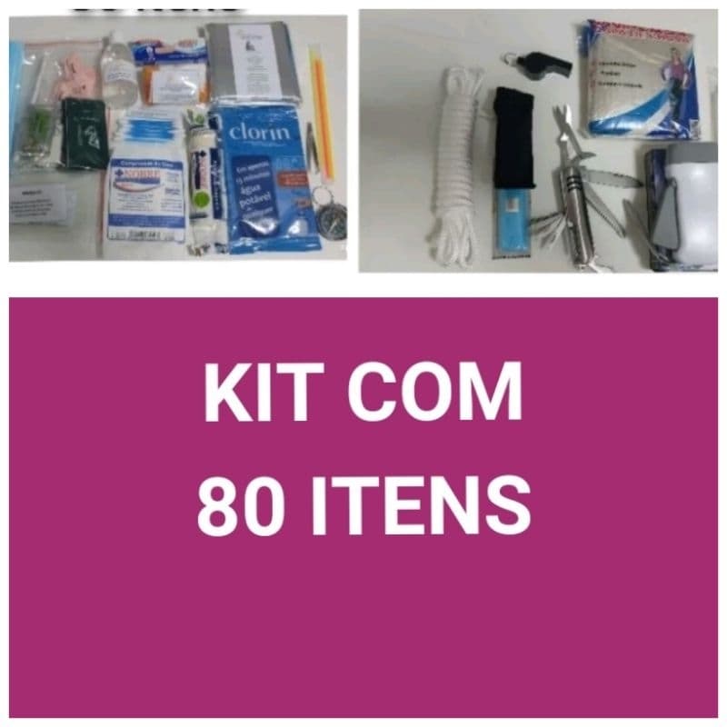 Kit com 80 itens de equipamentos e primeiros socorros