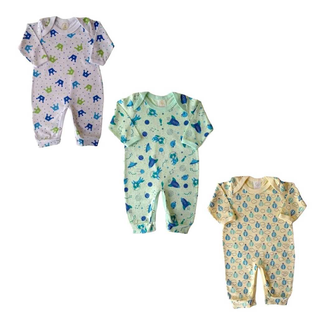 Kit 3 Peças Macacão Body Algodão Estampado Para bebê Enxoval Pijama Fresquinho Para Bebe Verão