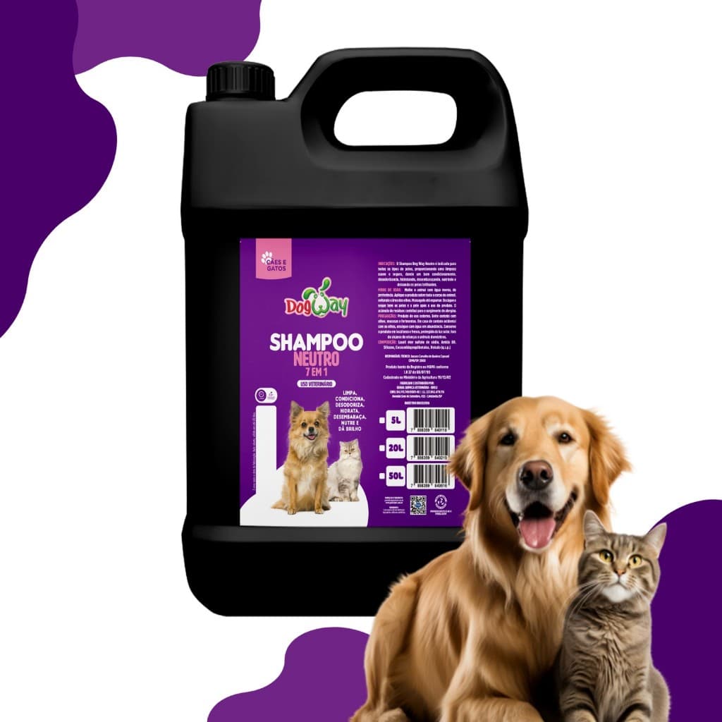 Shampoo Neutro Todas as Pelagem 7 em 1 Nutrição Hidratação para Cachorro e Gato PetShop 5L
