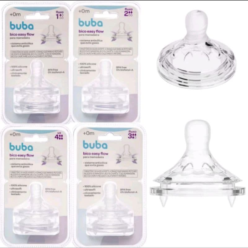 Bico Mamadeira  de silicone 2 unidades Easy Flow Buba