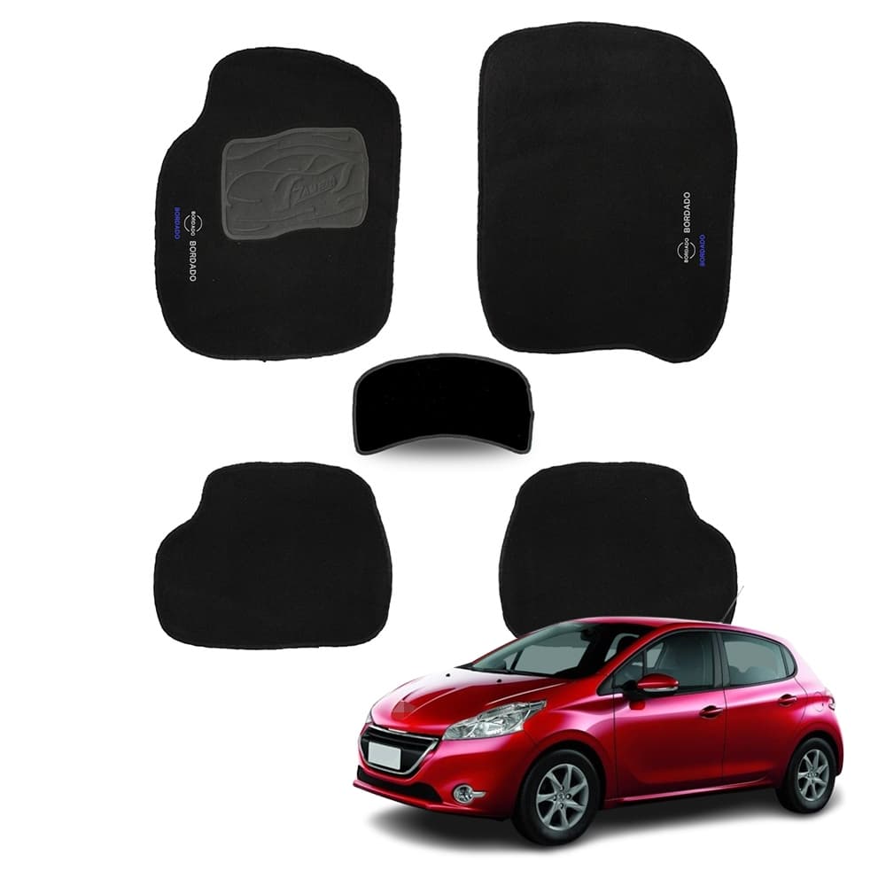 Tapete Peugeot 208 Anos 2013 a 2019 Carpete Automotivo 5 Peças Jogo Tapetes para Carro com Bordado