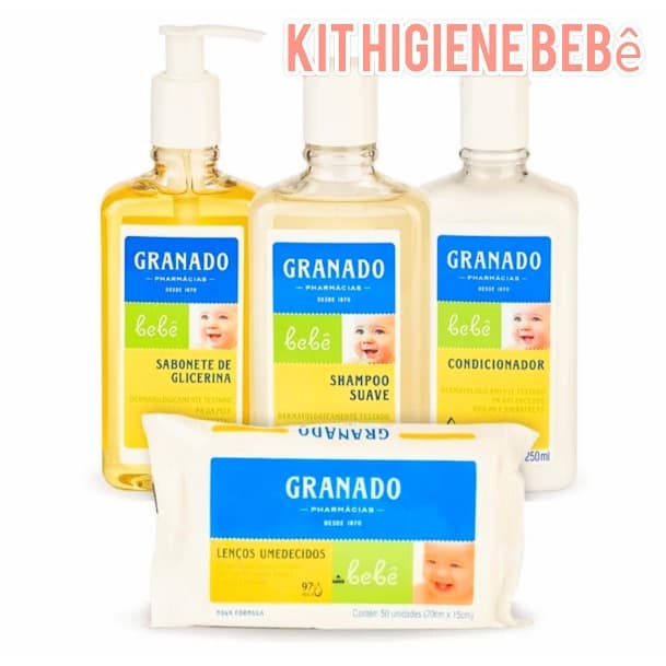 KIT DE HIGIENE BEBÊ TRADICIONAL II- SABONETE LÍQUIDO- SHAMPOO- CONDICIONADOR- 1 PACOTE DE LENÇO UMEDECIDO COM 50 LENÇOS
