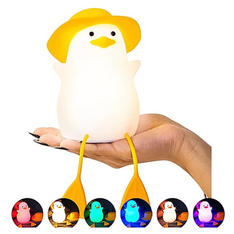 Luminaria Abajur Pato Led Colorido Silicone Touch Recarregavel Para Criança e Decorações Noturna