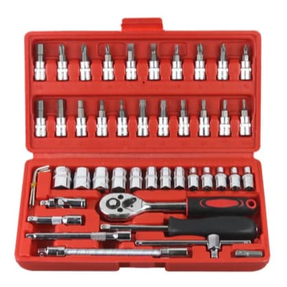 Ferramento KIT Jogo De Soquete 46 Peças Chave Catraca Reversível Resistente à Pressão Resistente à Abrasão