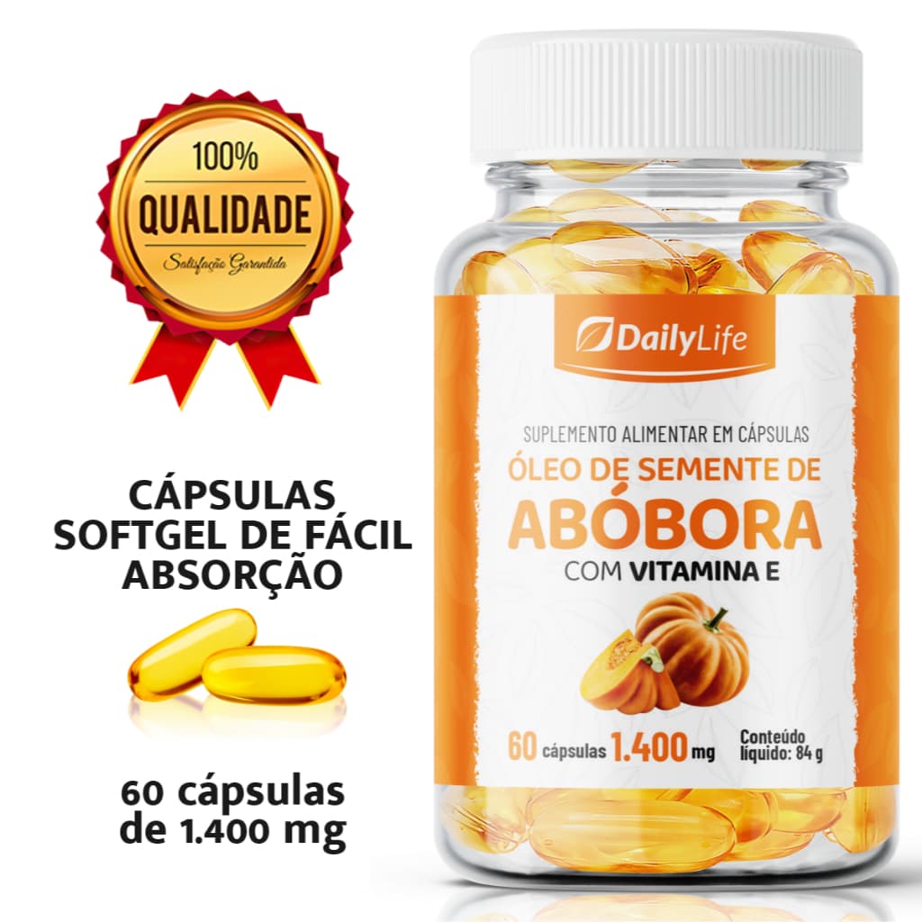 Suplemento Óleo de Abóbora c/ Vitamina E, 60 Cápsulas 1400mg - DailyLife