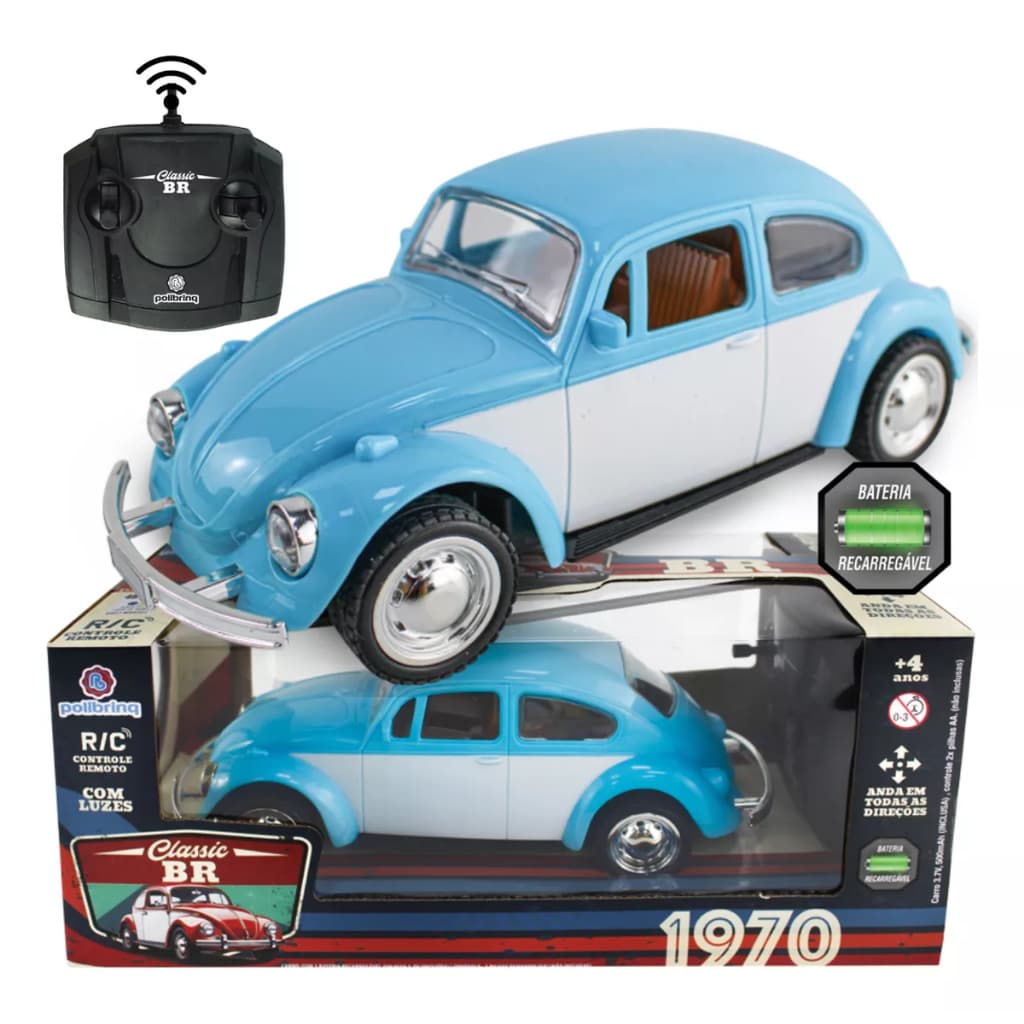 Fusca Carrinho de Controle Remoto Fusquinha Clássico 1970 Miniatura Recarregável