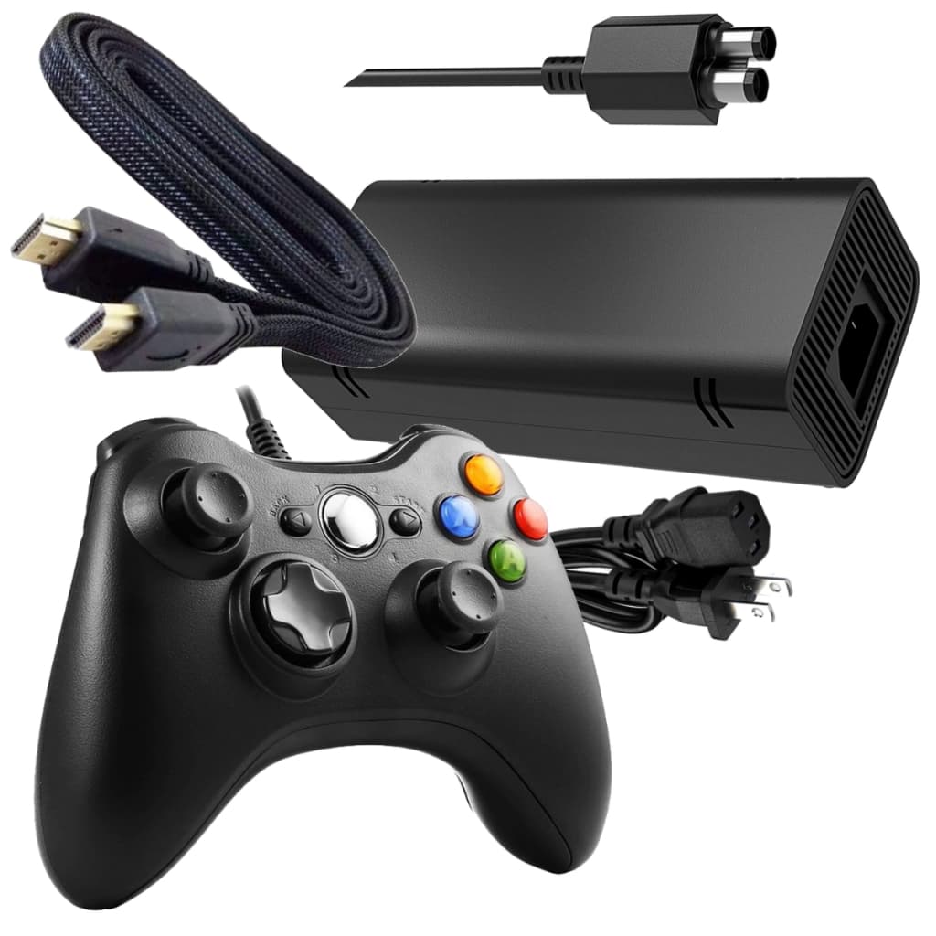 Kit Controle Xbox 360 Manete + Cabo Força + Hdmi + Fonte Bivolt Video Game Xbox 360 Slim