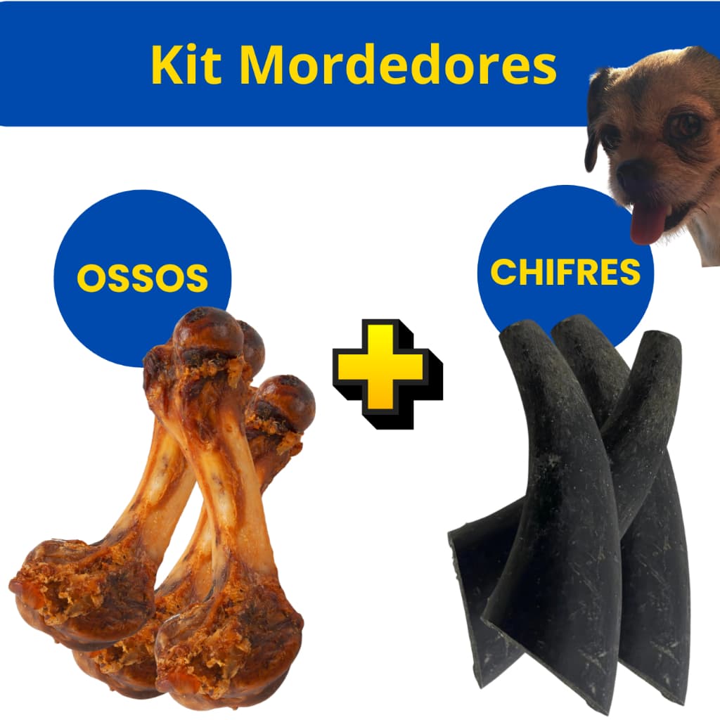 Kit Ossos Bovino + Chifres Bovino Mordedor Para Cachorro Petisco 100% Natural Pet