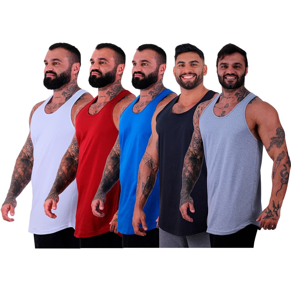 Kit 5 Regatas Longline Masculina Mxd Conceito Lisas Treino Atlético Musculação