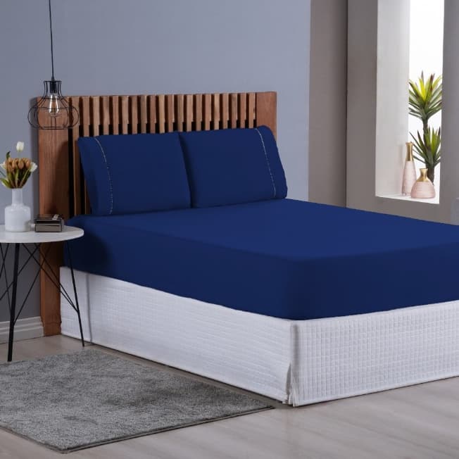 Jogo de Lençol 400 Fios com Lençol de Elástico para Cama de Casal Queen