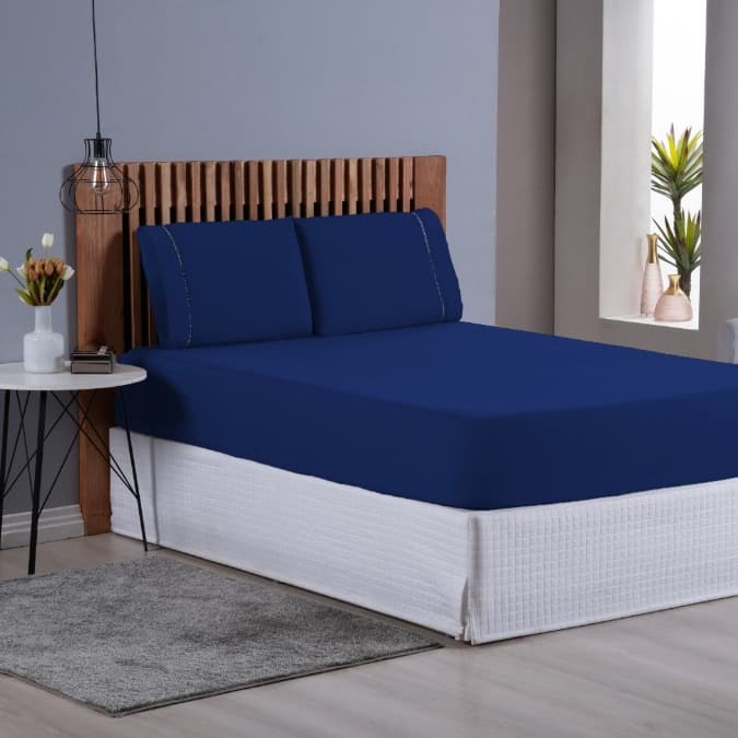 Jogo de Cama Lençol Ponto Palito Casal Queen Micropercal 3 peças 400 Fios Confortável soft touch