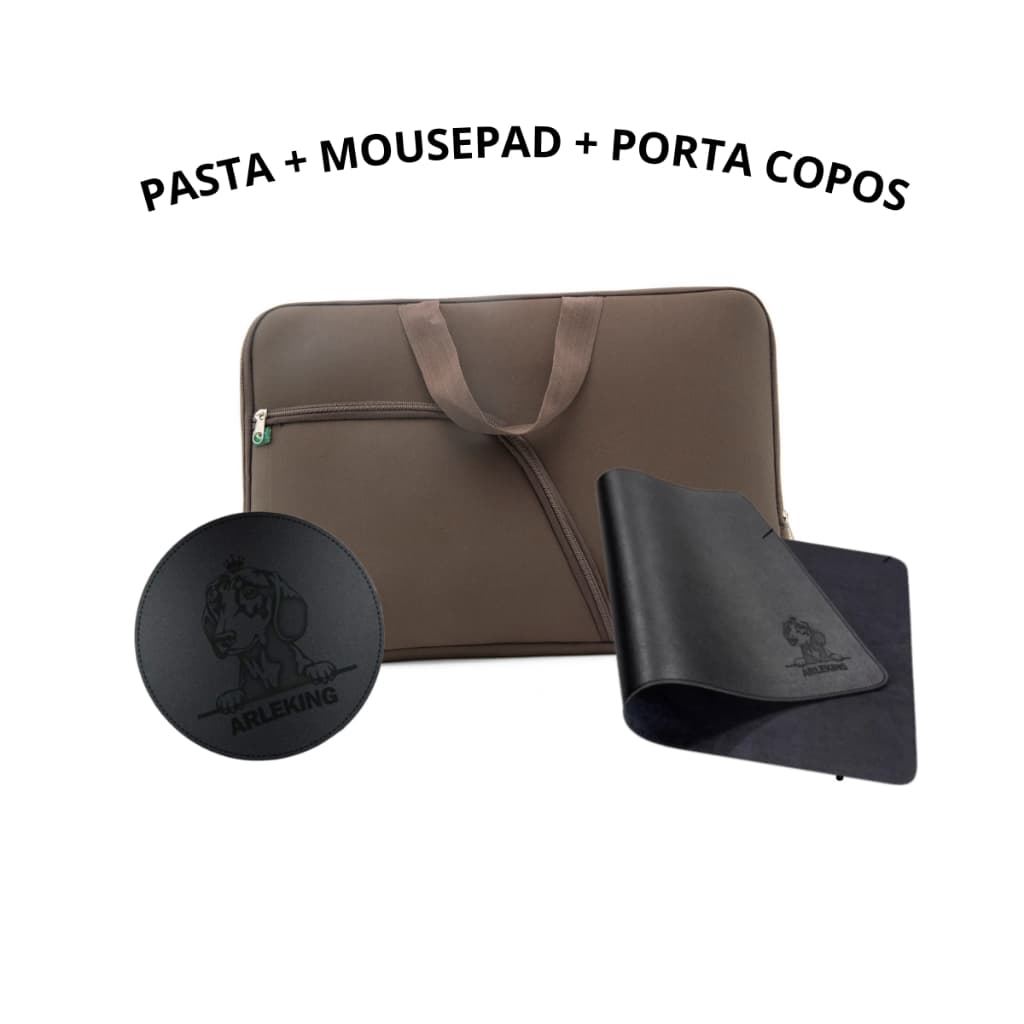 Kit Pasta Mala De Notebook Noprene 14.1 15.6 17.3 Polegadas + MousePad 25x20 Preto Gamer De Couro Ecológico