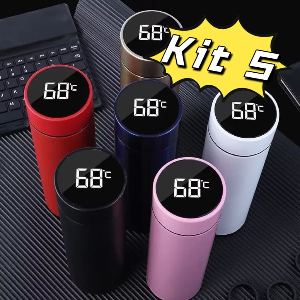 Kit 2-5 Garrafa Térmica Inteligente Em Aço Inox Com Termômetro Digital 500ml Led Café Água Quente Gelado