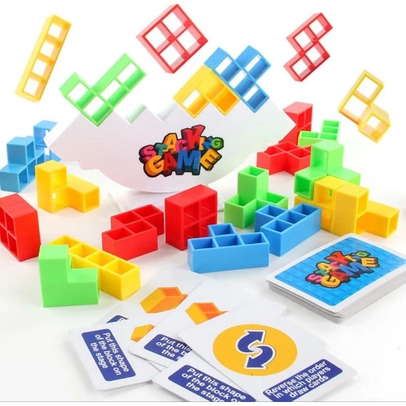 Jogo de empilhamento de torre de tetra, 32 peças, jogo de tabuleiro familiar, jogo de bloco de empilhamento de equilíbrio, ótimo para família e festas