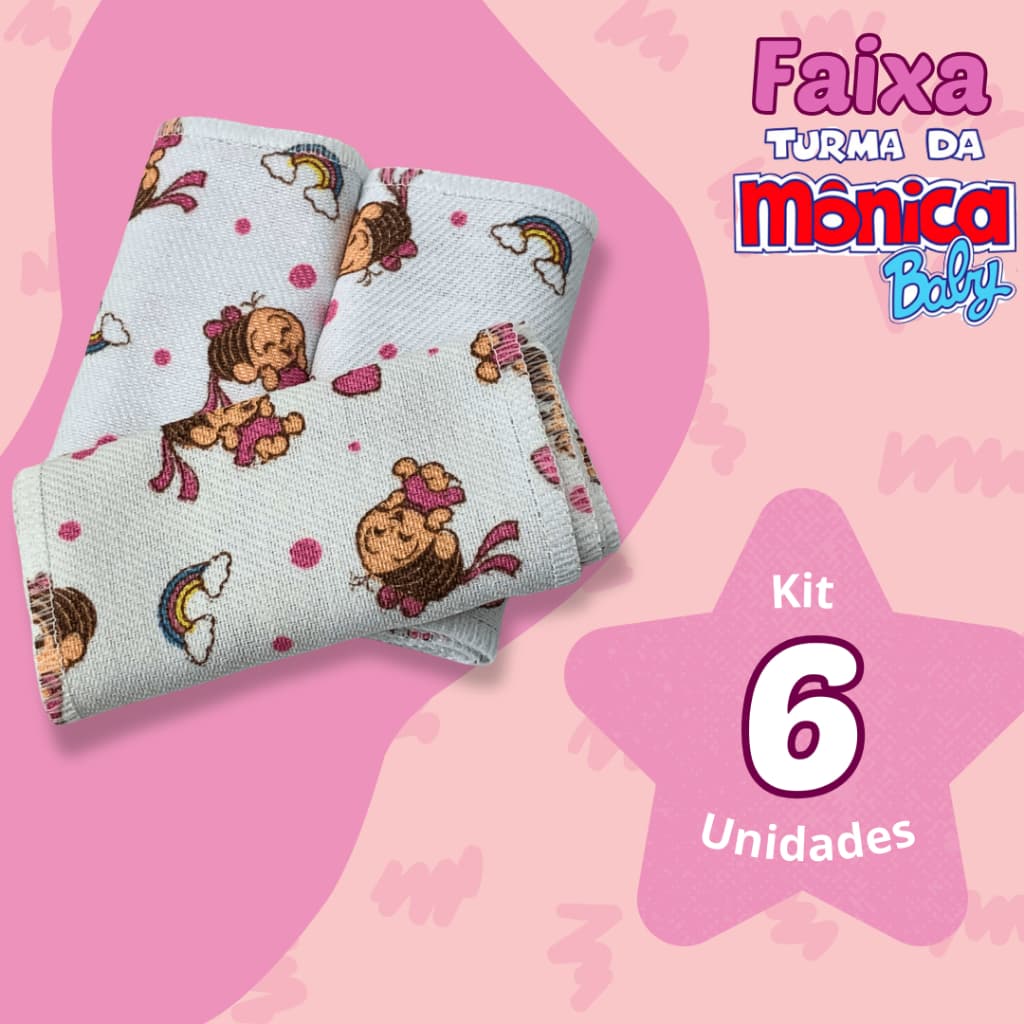 Faixa Umbilical 6 Peças Turma da Mônica e Cebolinha Tecido para Bebê Recém Nascido Grande 10x80cm Flanelado Super Macio