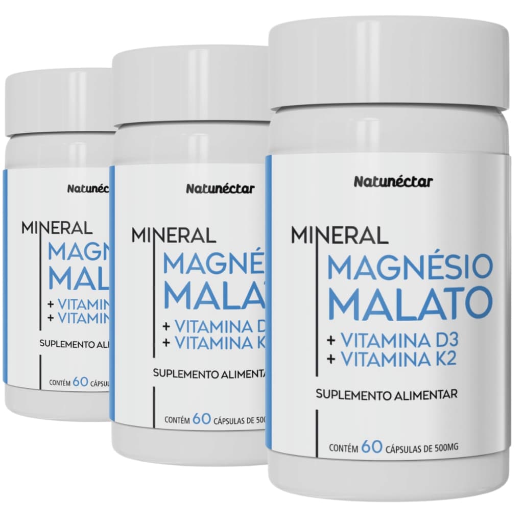Kit Combo 3X Magnésio Malato + Vitamina D3 + Vitamina K2 60 Cápsulas - Natunéctar