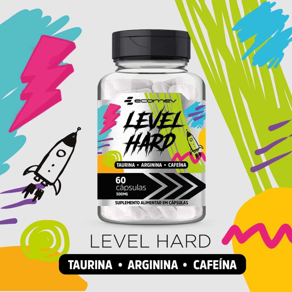Pré Treino Potente Cafeina Arginina Taurina 500mg Level Hard
