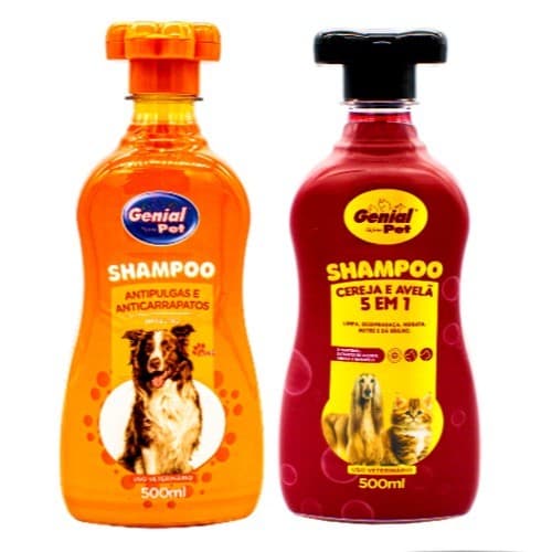 Kit Banho Caes e Gatos Shampoo Anti Pulgas e Carrapatos e Shampoo Cereja e Avela para Cachorro 500ml