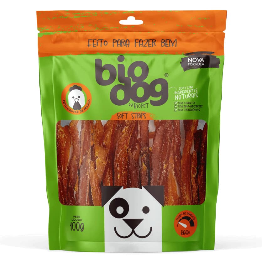 Petisco Natural BioDog Gourmet Cães - Soft Strips ou Soft Steak 100g - Envio Rápido