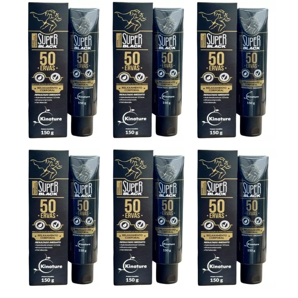 Kit 6un Pomada Massageadora Super Black 50 Ervas 150g Kinature - Bio Instinto
