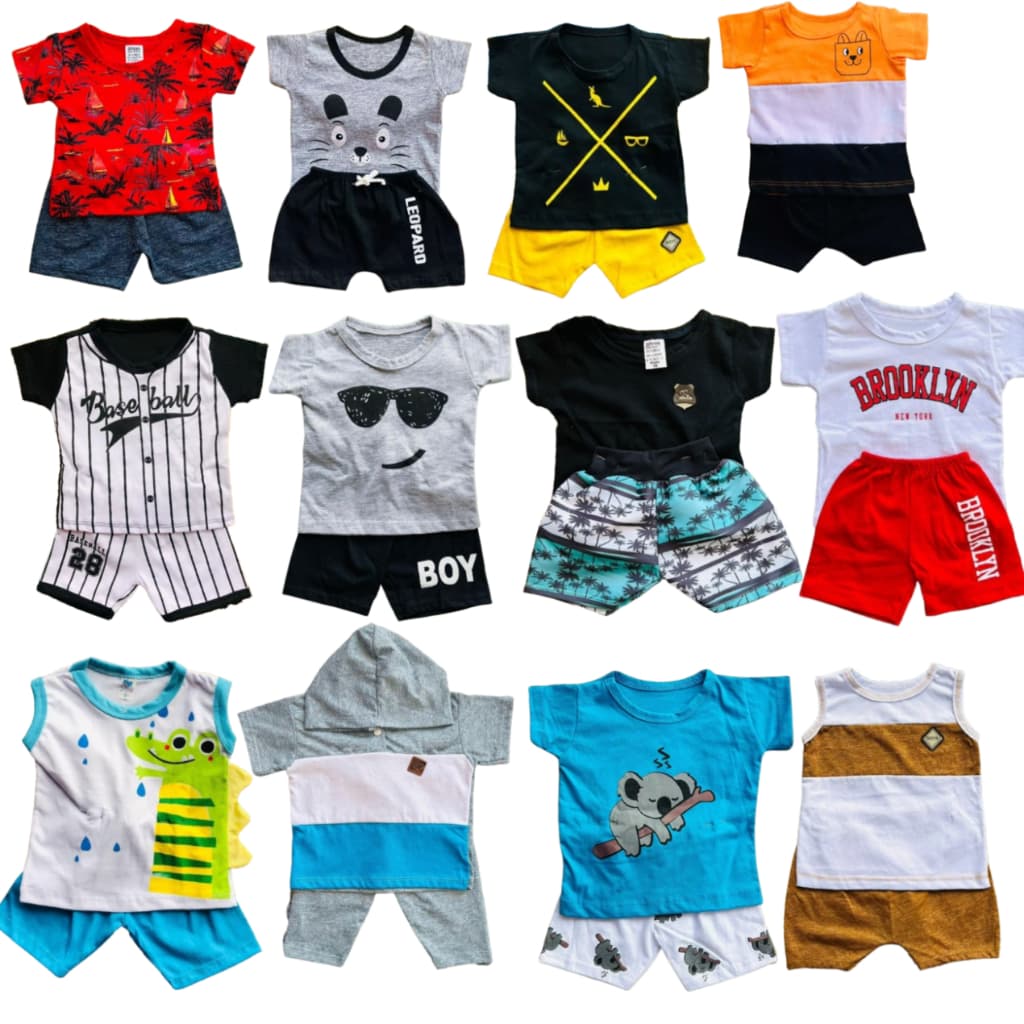 Kit bebê 10 peças - 5 camisetas + 5 shorts infantil sortidos 3-6 meses verão menino enxoval