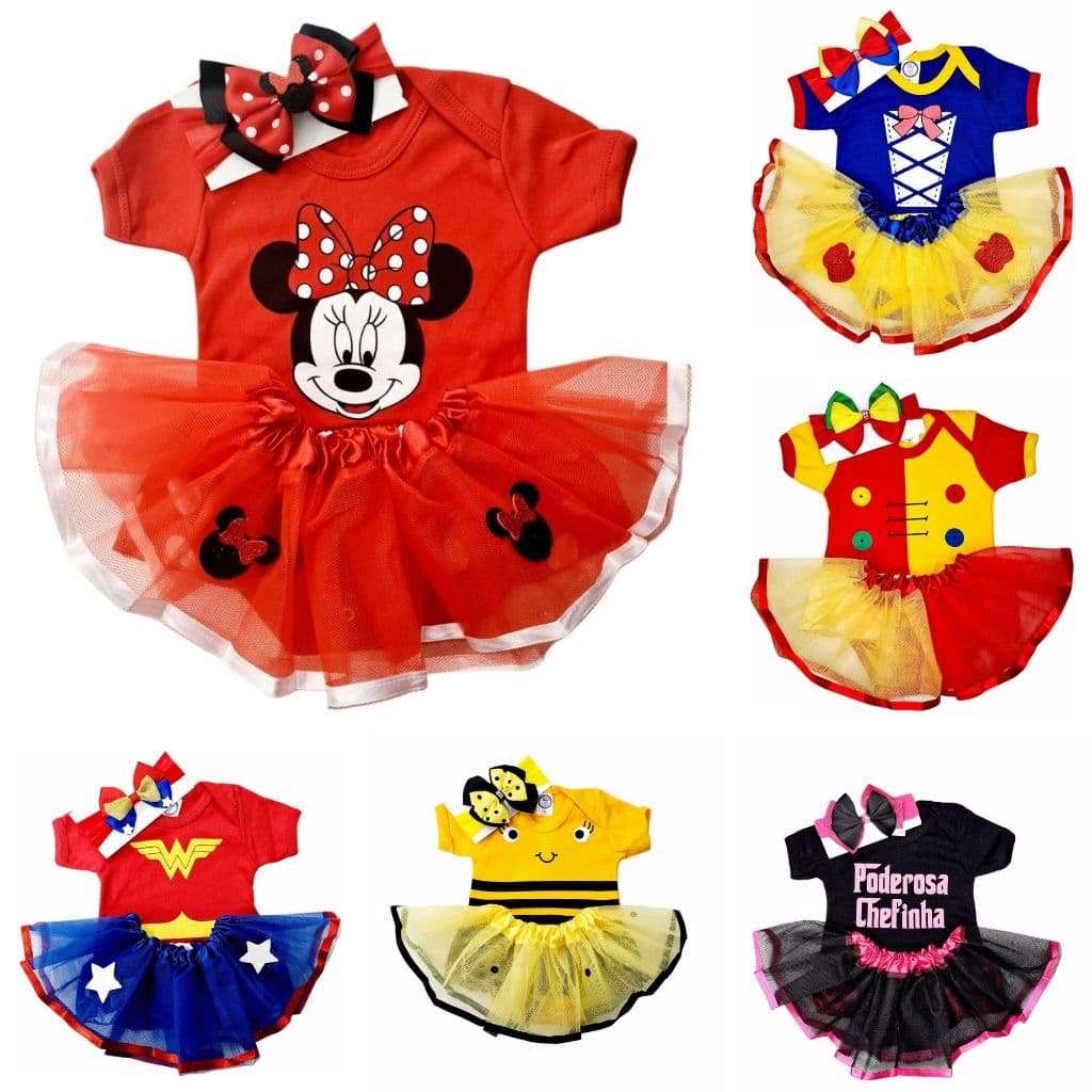 Kit Body + Saia + Laço Bebê Fantasia Mesversario Menina - Escolha o Modelo