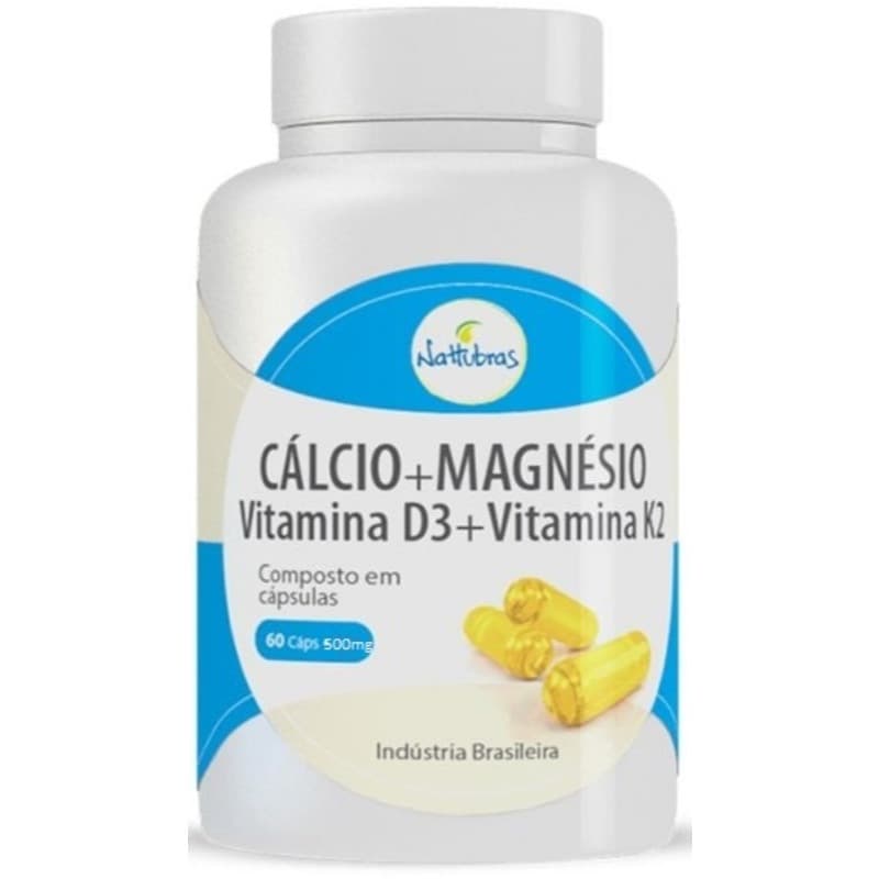 Cálcio + Magnésio (Vitamina D + Vitamina K2) 500mg 60 Cápsulas Nattubras