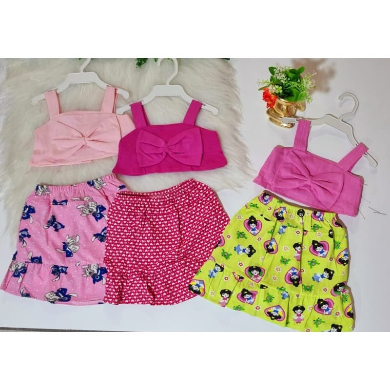 Conjunto Bebê Menina Cropped com Saia Conjuntinho de Verão Bebês Feminino Roupa de Bebê Menina Top com Saia