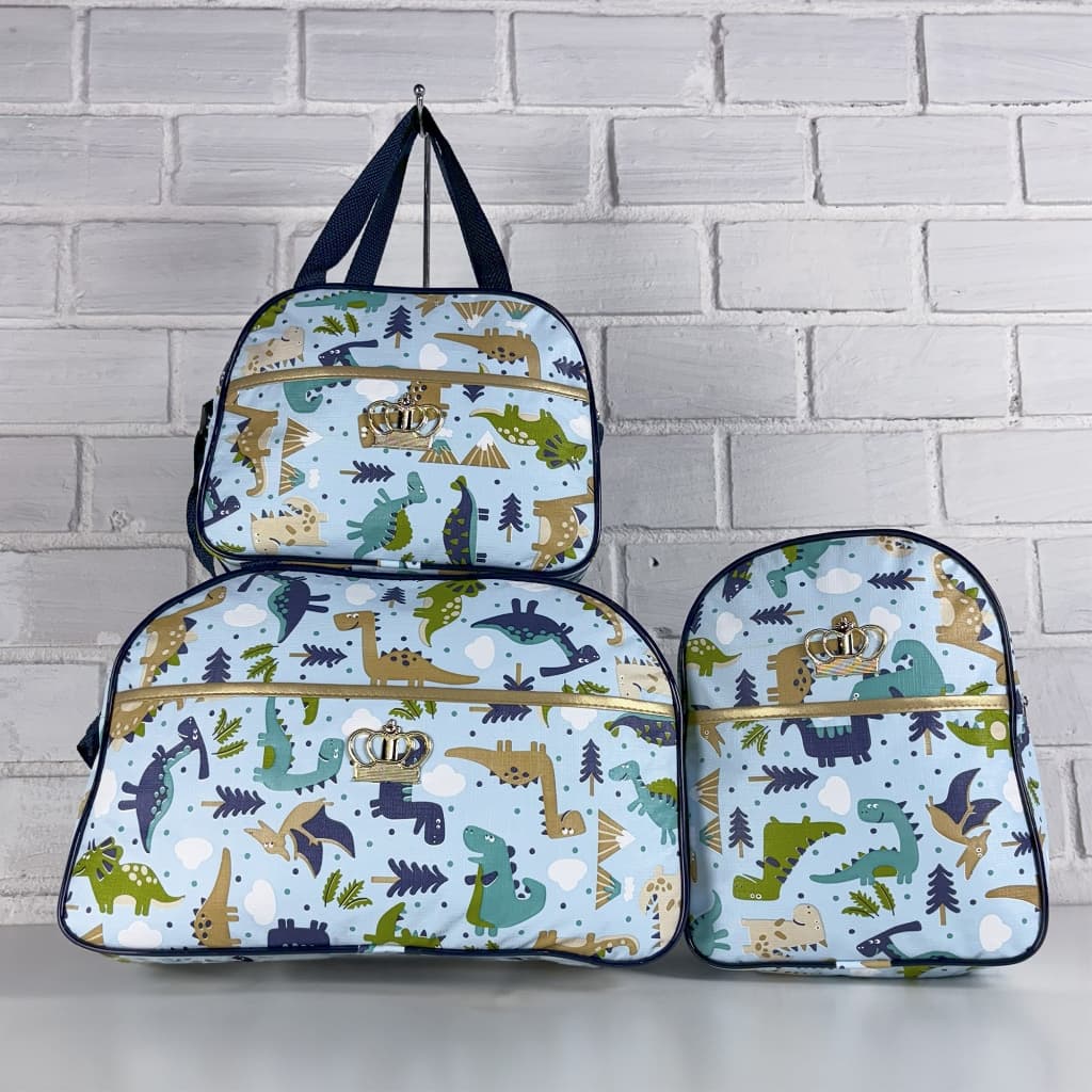 Kit Mala Maternidade 3 Peças Menino Dinossauro Mala Grande, Mala Média e Mochila Impermeável Enxoval Saída Maternidade