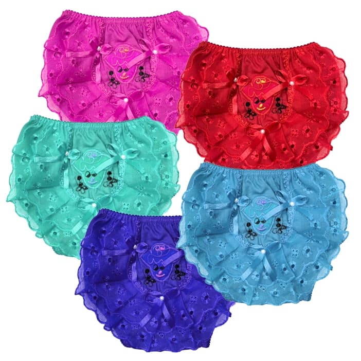 Kit 5 Calcinhas Infantil Folho Rendada Bunda Rica Tapa Fralda Elástico