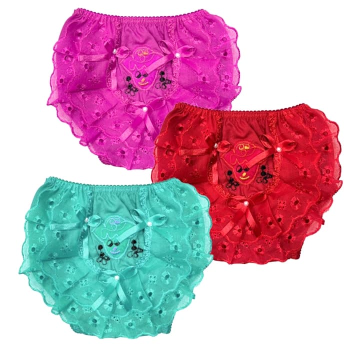 Kit 3 Calcinhas Menina Babado Cambraia Cobre Fralda 6 meses a 2 anos
