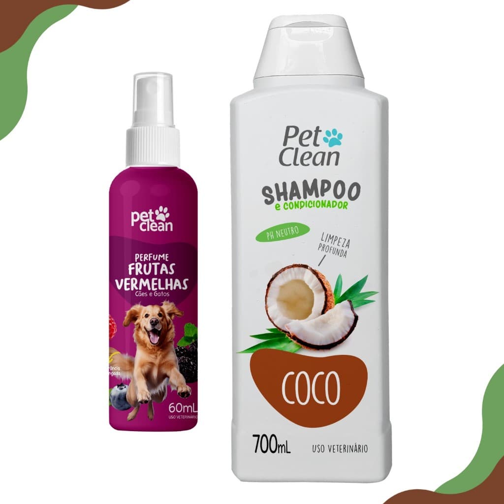 Kit Banho Shampoo Pré Lavagem Coco e Perfume Frutas Vermelhas para caes e gatos - PetShop