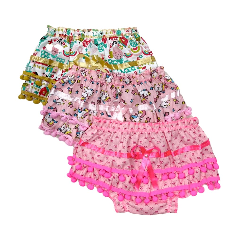 Kit 3 Calcinha Infantil Bunda Rica Tapa Fralda Baby Menina Conforto
