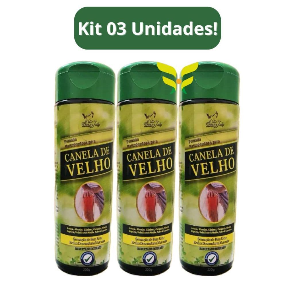 Kit 3 Unidades POMADA MASSAGEADORA CANELA DE VELHO 220g San Jully