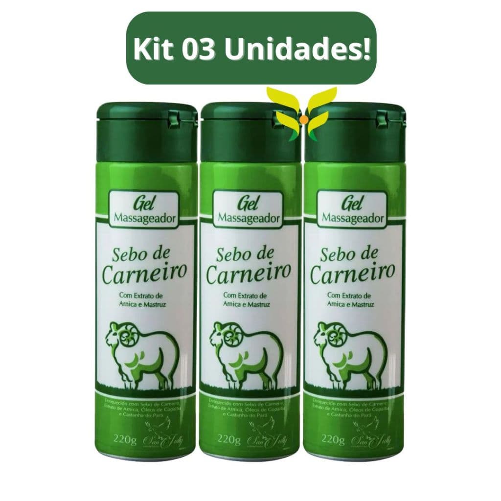 Kit 3 Unidades Gel Massageador Sebo de Carneiro 220g San Jully