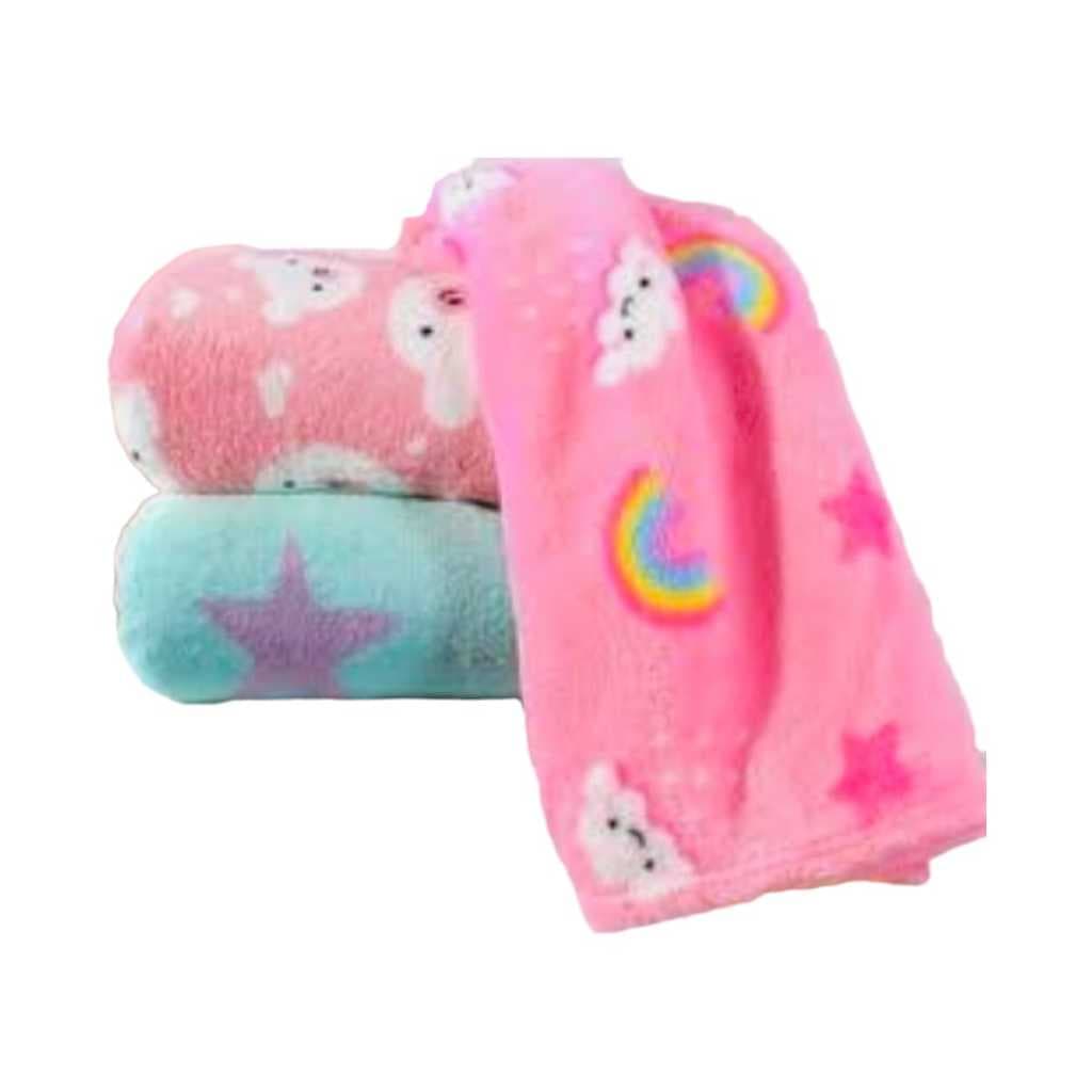 KIT 2 PEÇAS - MANTA PLUSH ESTAMPADA COBERTOR PARA BEBE TAM 9X90CM PROMOÇÃO ENXOVAL COISAS DE BEBE MANTINHA