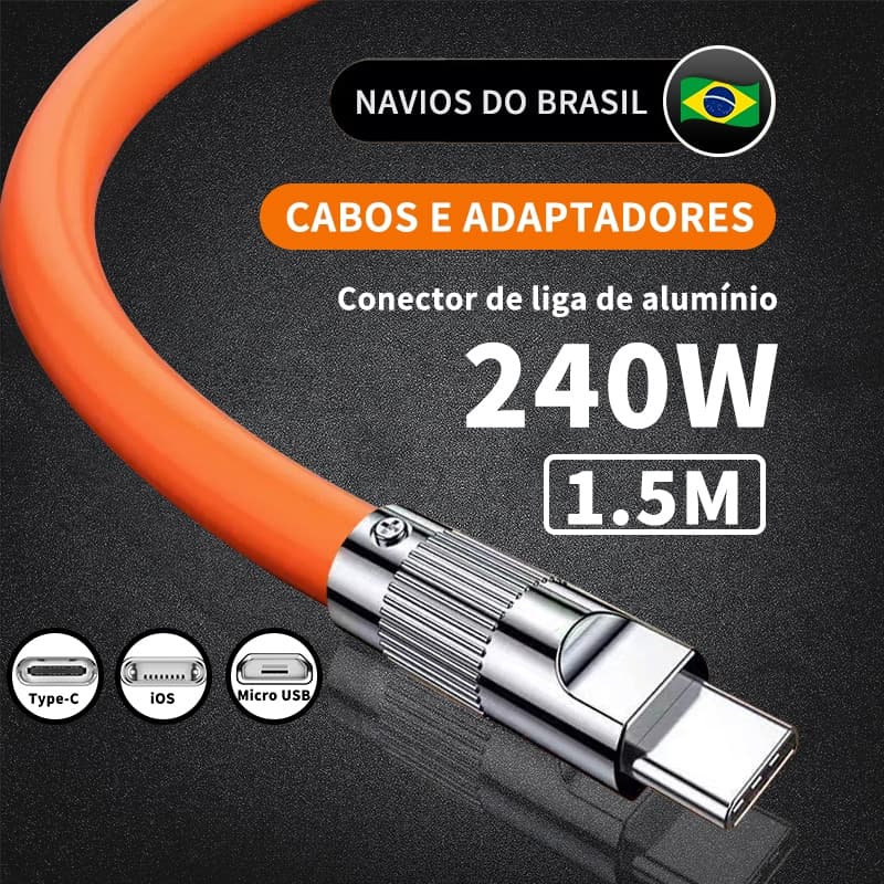 Cabo de dados de carregamento rápido tipo C V8 Micro USB iP 240W 6A 1,5M Cabo de dados Silicone líquido