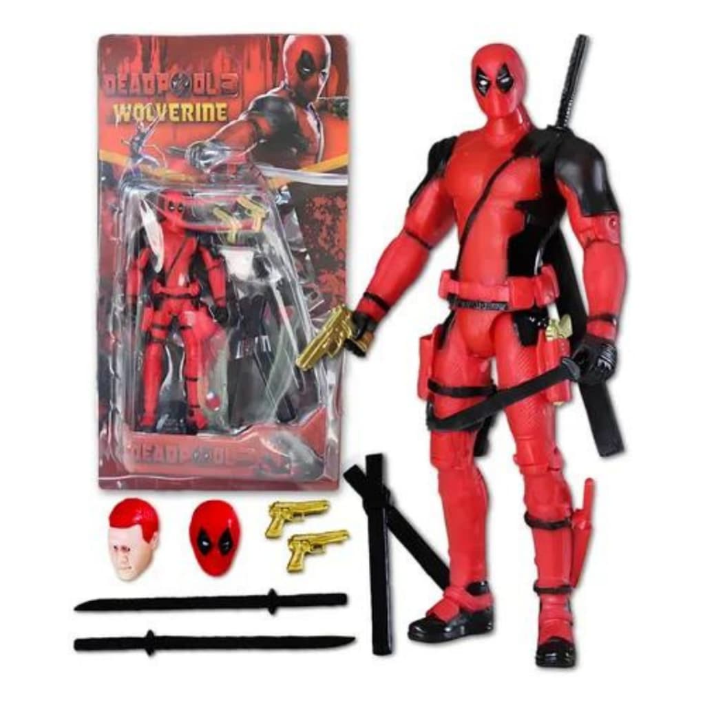 BONECO DEADPOOL ARTICULADO E ACESSÓRIOS 18 CM BRINQUEDO INFANTIL MENINO PRESENTE
