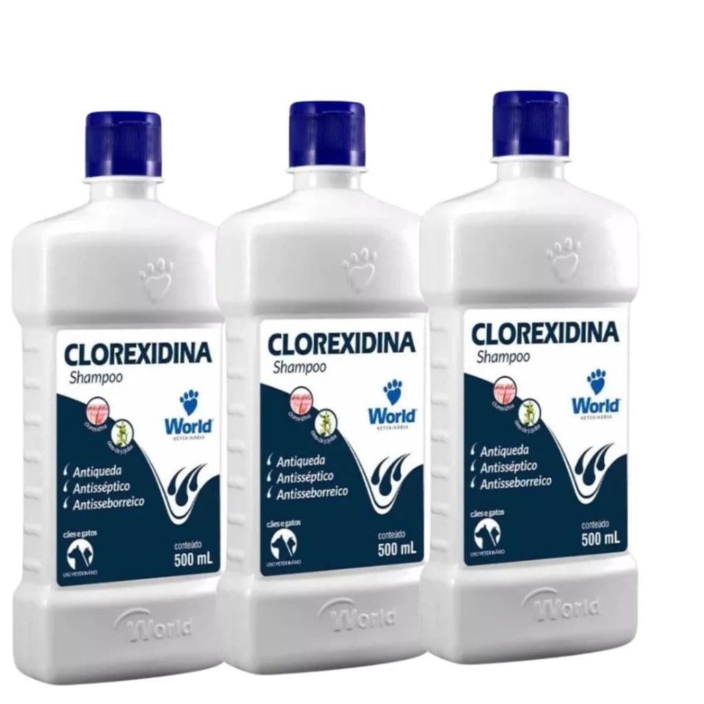 Shampoo Para Cachorro Cães 500ml KIT 03 UNDS Dermatite Clorexidina World Fragrância Suave