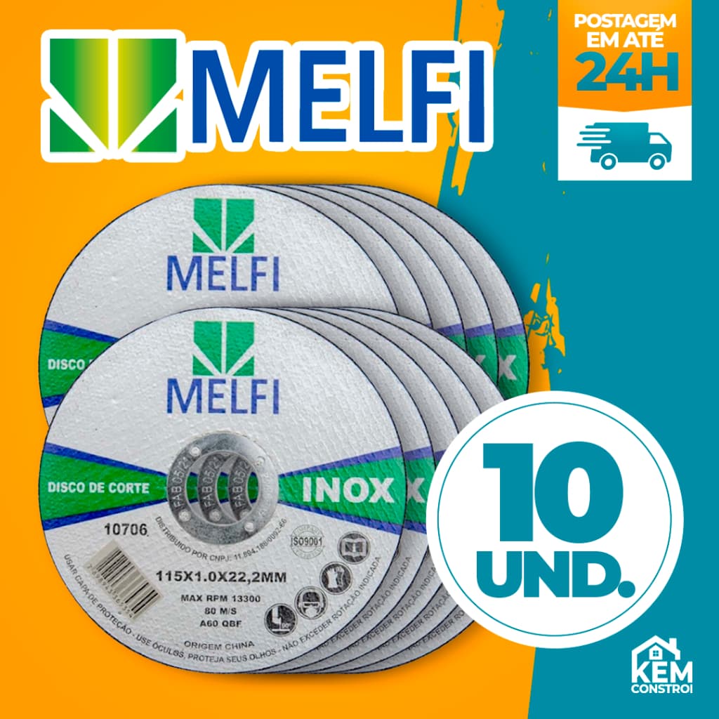 Kit 10 Disco de Corte Inox 4.1 2 X 1,0mm Esmerilhadeira Melfi