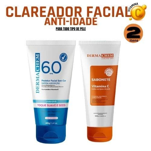 Kit Protetor Solar Facial e Sabonete de Vitamina C Clareador Facial