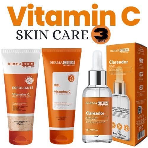 Kit Skin Care Vitamina C Clareador Esfoliante Hidratante e Sérum