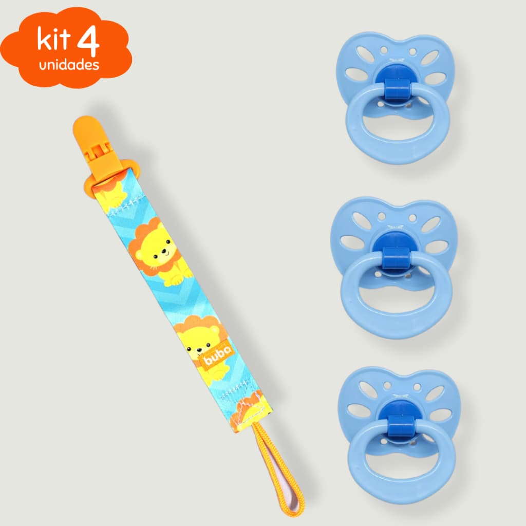 Prendedor de Chupeta bebe + 3 Chupeta bebê bico Ortodôntico +6 meses kit 4pçs